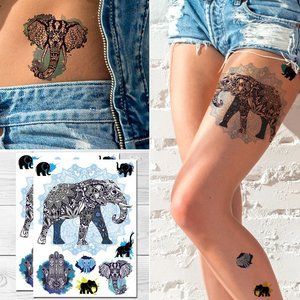 Supperb Temporary Tattoos - Mandala Elephant Bohemian Yoga Meditation Elephant